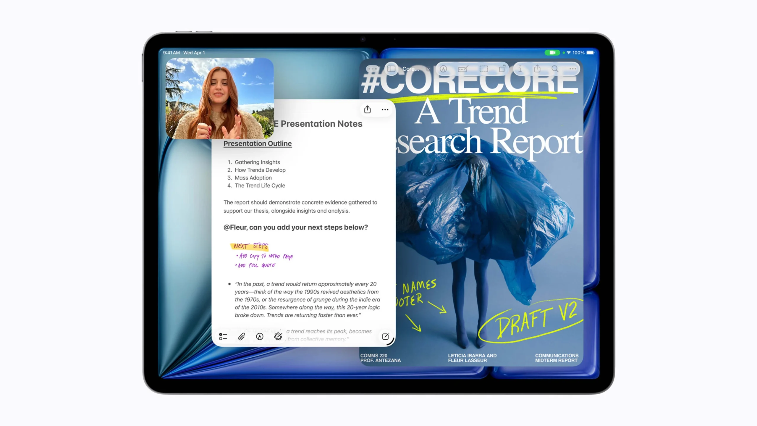 iPad Air M4 menampilkan fitur multitasking dangan Split View dan aplikasi berjalan bersamaan